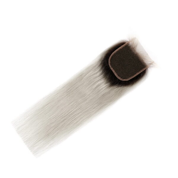 4X4 1B/Green Grey Color Virgin Hair Natural Straight Lace Closure - Image 3